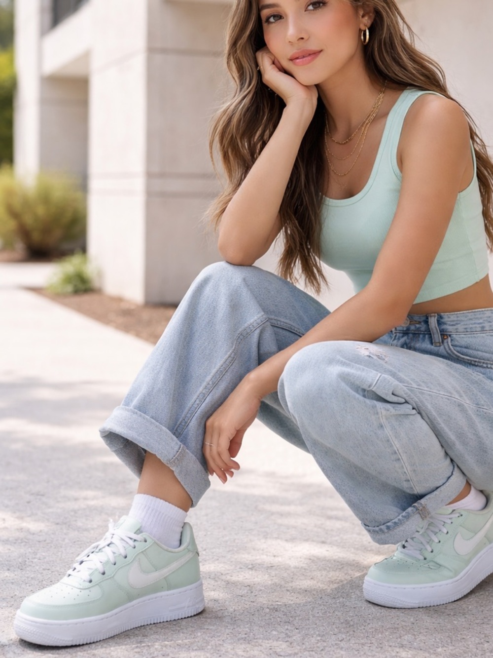 Nike Kids Low-Top Sneakers in Mint and White